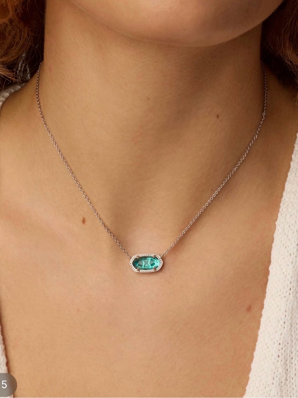 Kendra Scott Elisa Silver Necklace with Blue Teal Glass Oval Pendant